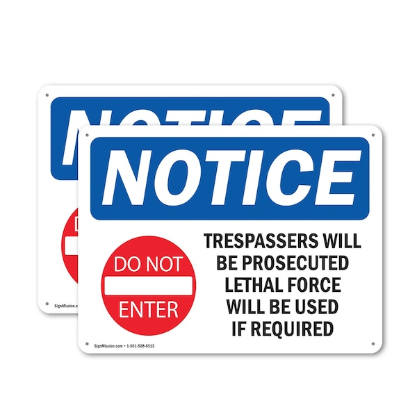 Signmission Trespassers Will Be Prosecuted OSHA Notice Sign, Plastic, 14in W x 10in L, 2PK OS-2PACK-NS-P-1014-L-18729 - main